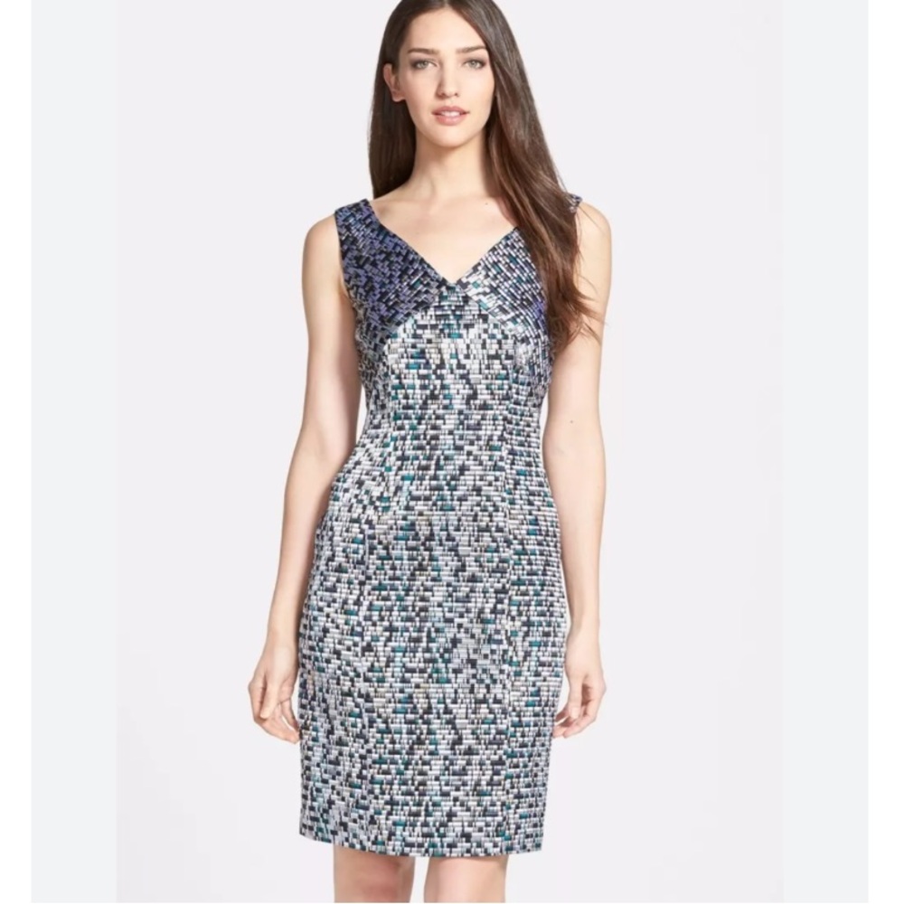 BOSS Hugo Boss Distripy Jacquard Ponte Multi Color Sheath Dress Textured